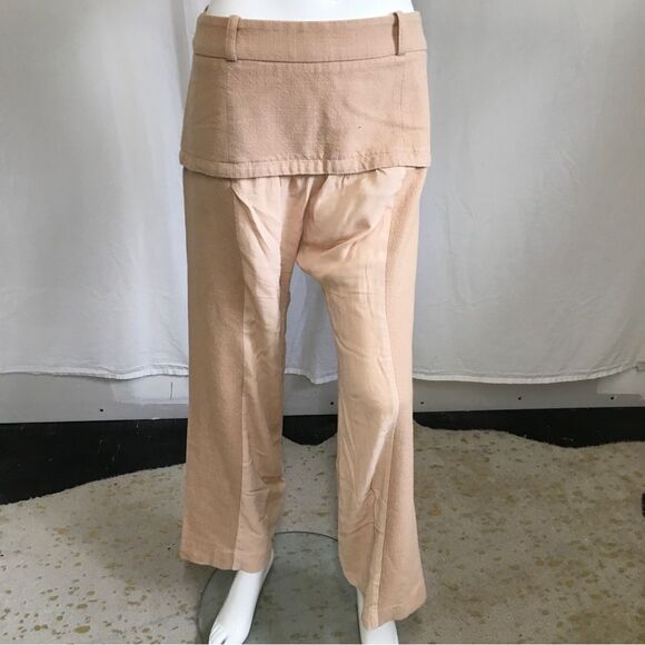 Cris Barros Womens Linen Blend High Rise Mixed Media Trouser Pants Peach Size 6 - Picture 3 of 11